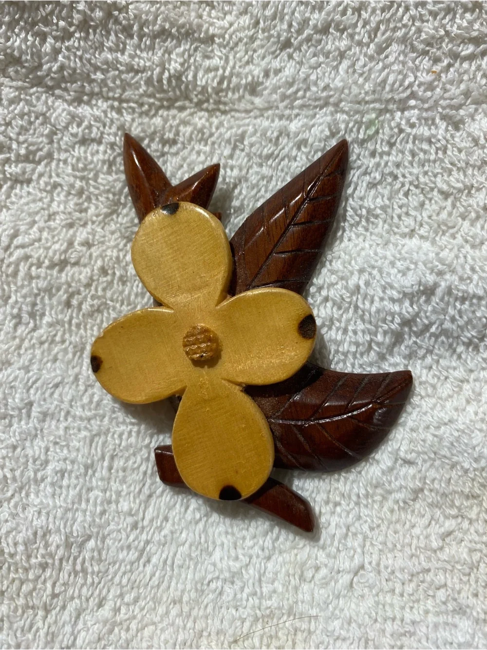 Handcrafted Wooden Flower Brooch in Yellow and Brown (RR)